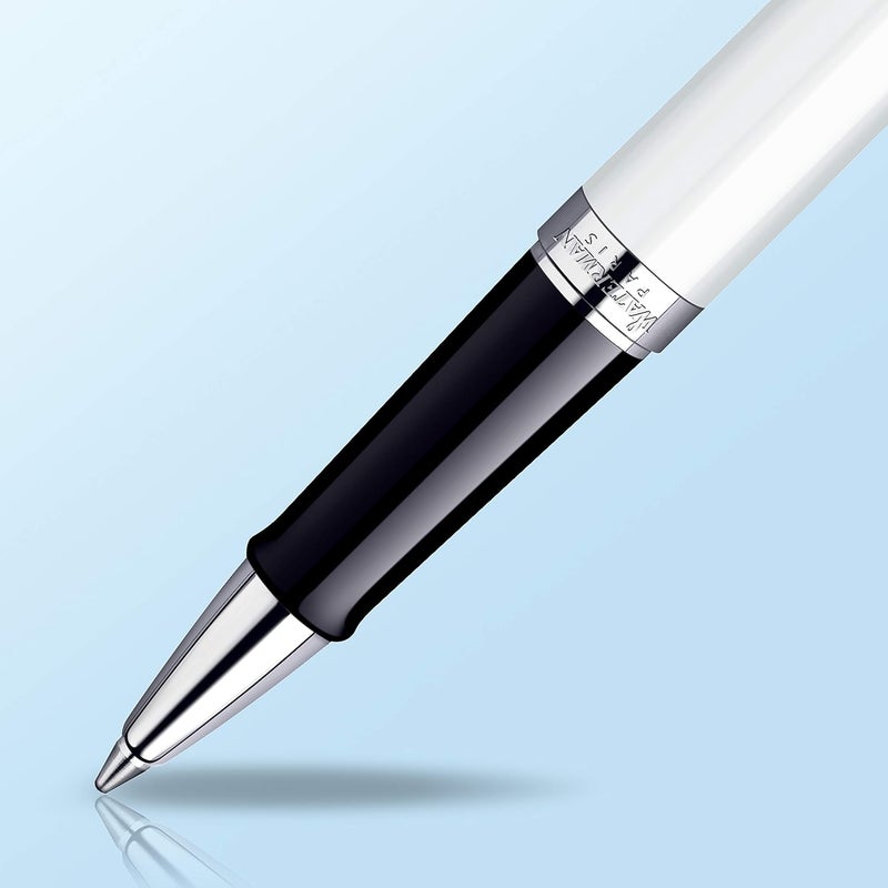 Waterman Hemisphere Essential White Lacquer Rollerball Pen with Chrome Trim - Image 4